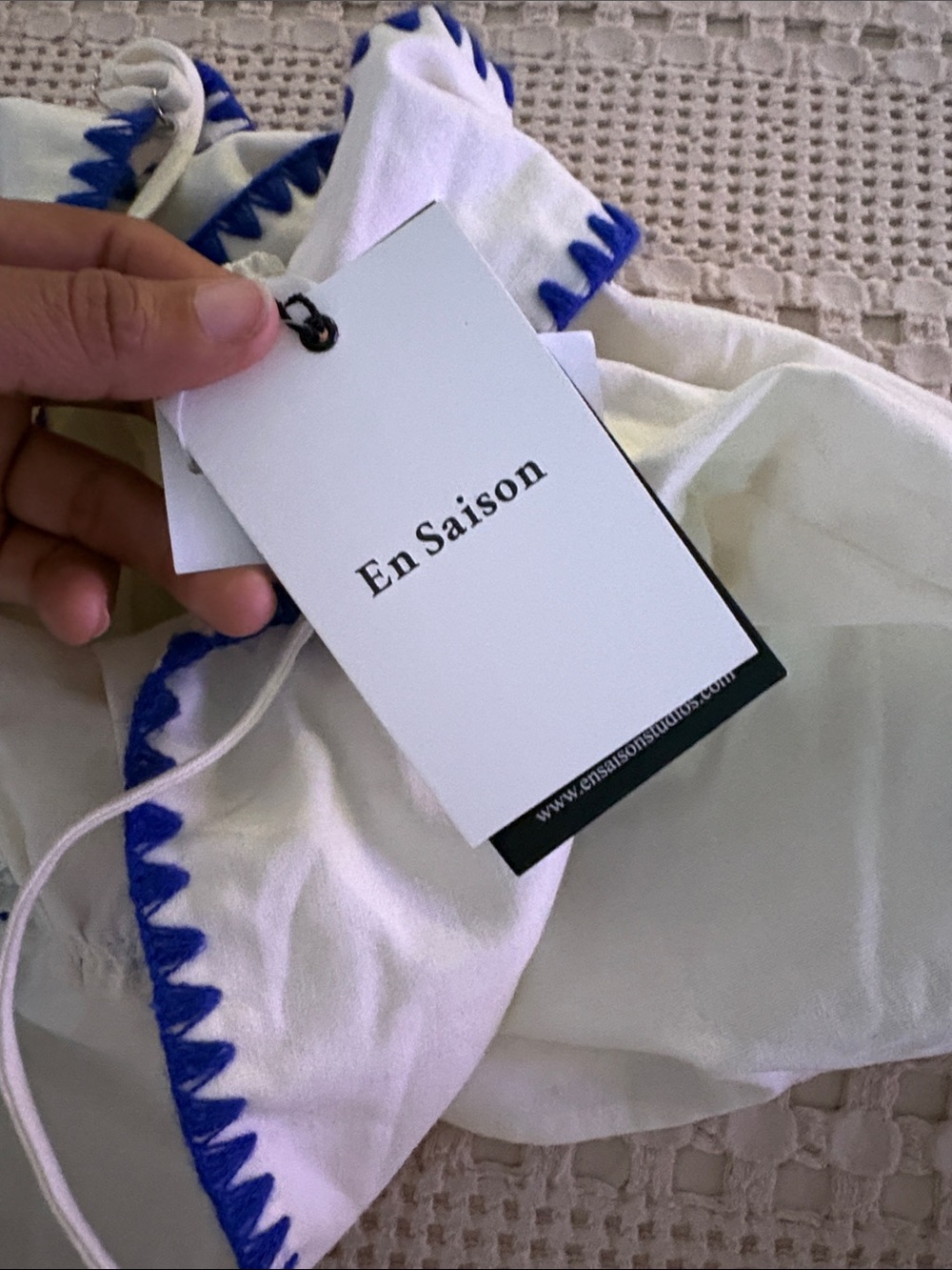En Saison White High-Waist Shorts with Navy Trim - Picture 9 of 9
